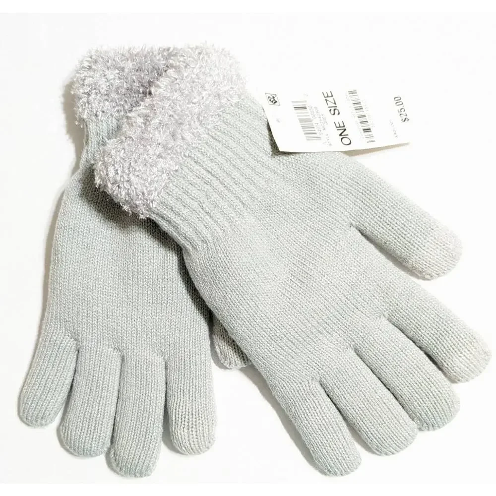 On 34TH Women's Gray Rib-Stitch Fuzzy-Cuff Knit Gloves Macy's, One Size